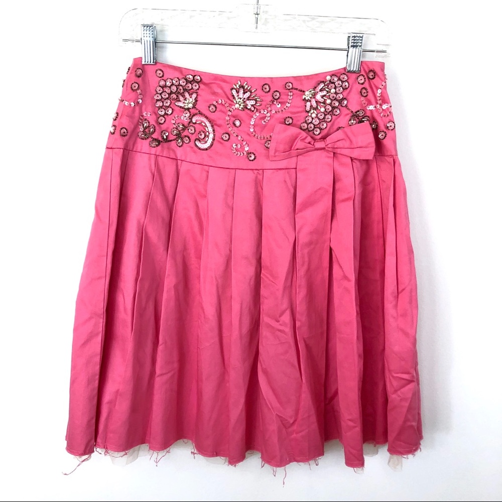 Free People pink beaded‎ sequined raw hem Skirt